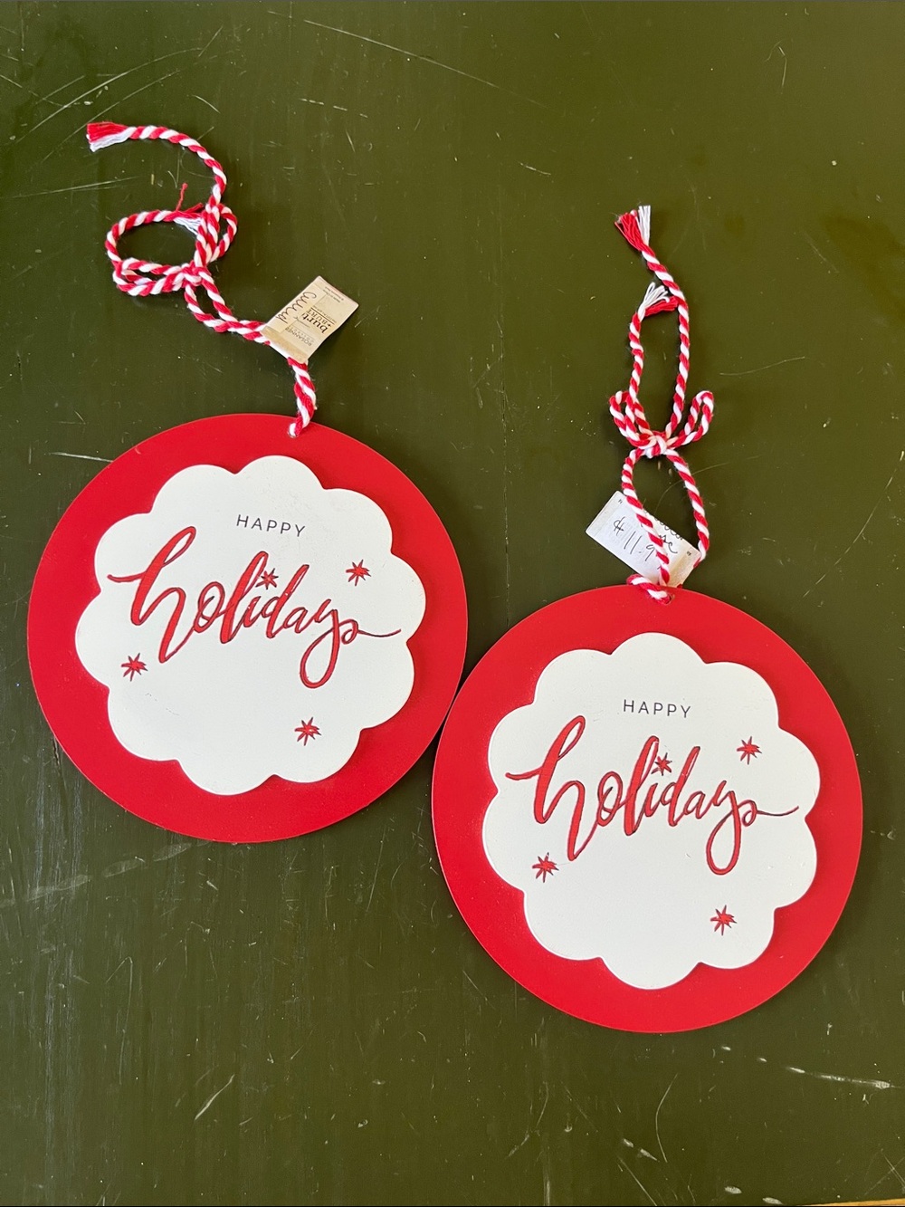 Happy Holidays Red Hanging Ornaments - Set of 2